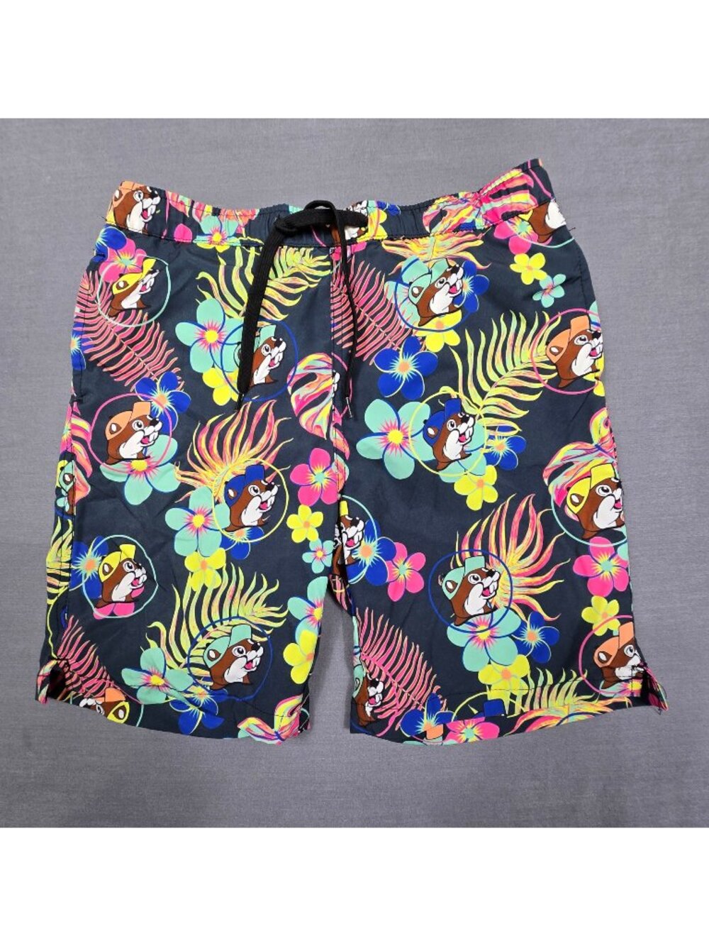 Buc-Ees Youth Medium Swim Shorts Tropical Elastic Waist Drawstring Bucees YM